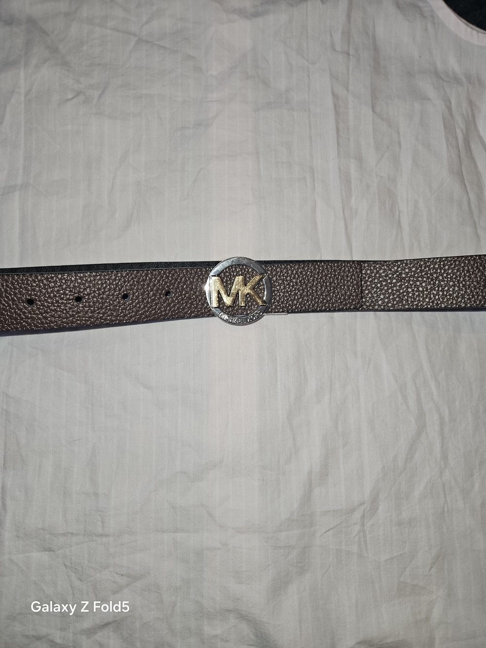 Michael Kors  Dark Brown Pebbled Leather Belt with MK Circle Buckle